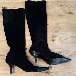 Delman Black Suede Heeled Boots - Size 9-ish